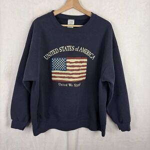 Vintage USA Flag Graphic Crew Neck Sweatshirt Men's XL Navy Blue Patriotic